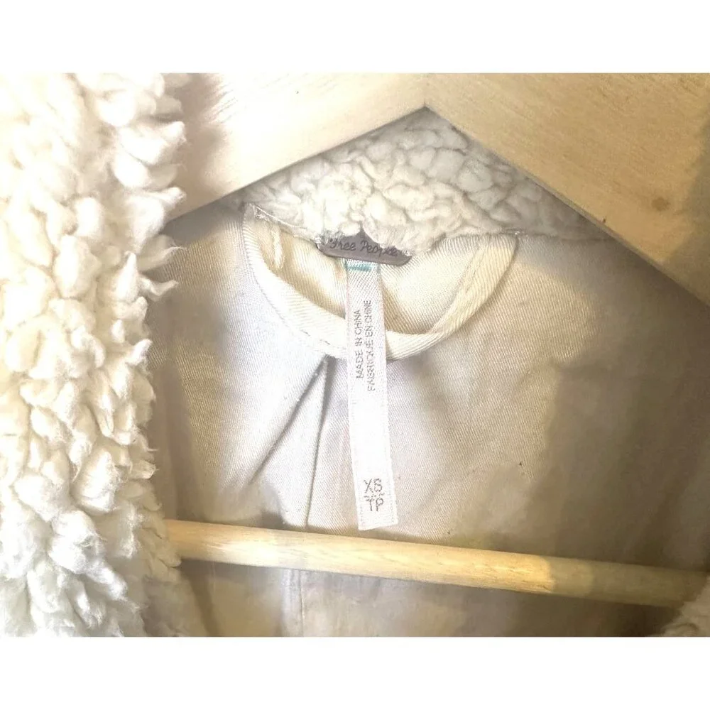 Free People Teddy Sherpa Pea Coat Oatmeal XS Cozy & Soft Double Breasted Jacket - Picture 8 of 11